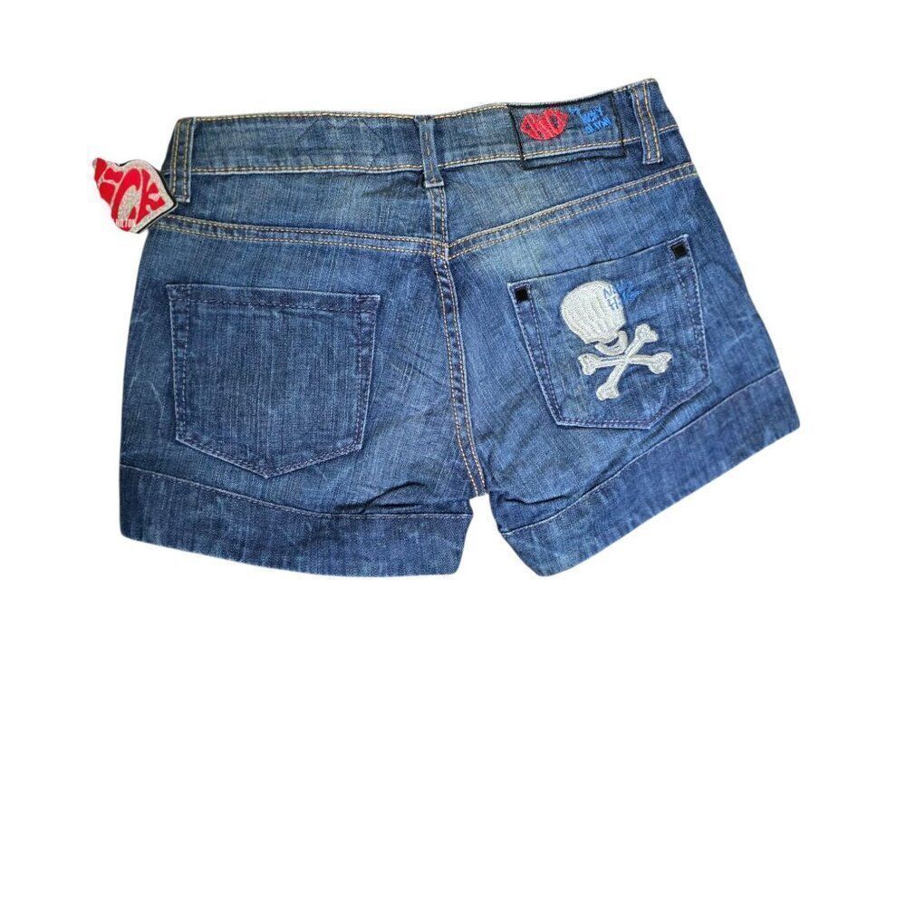 Chick by Nicky Hilton Skull Design Distressed Denim Shorts Womens Size 27 Blue